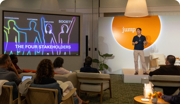 Artwork for At the Jump Offsite 2024, leaders gathered to delve into AI, culture, and leadership, aiming to drive significant change and global impact