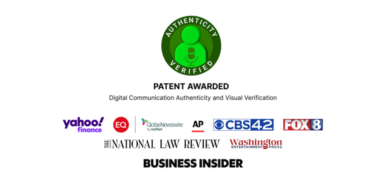 Artwork for Emovid awarded patent for digital communication authenticity and visual verification process